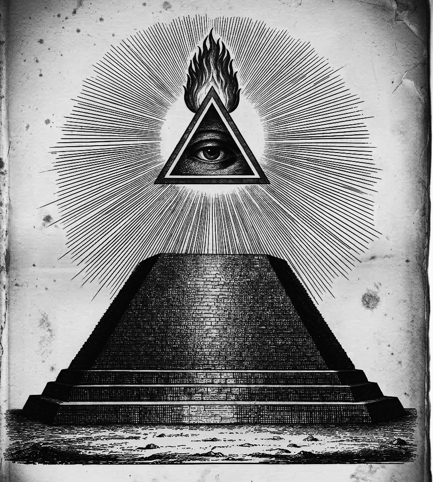Eye of Providence above a pyramid, vintage engraving